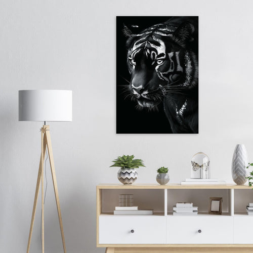 Artfulprints Canvas Tiger portrait canvas - 75x100 cm - Zwart / Wit