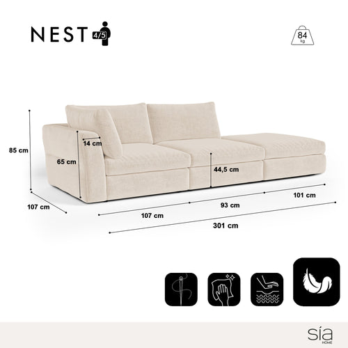 Sia Home - Modulaire bank NEST - Zacht aanvoelende geweven stof - Beige - 301 CENTIMETERScm