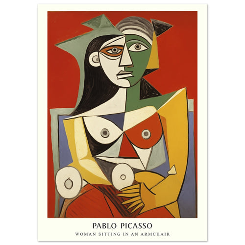 Artfulprints Poster Pablo Picasso - Woman sitting in an armchair   - 50x70 cm - Rood