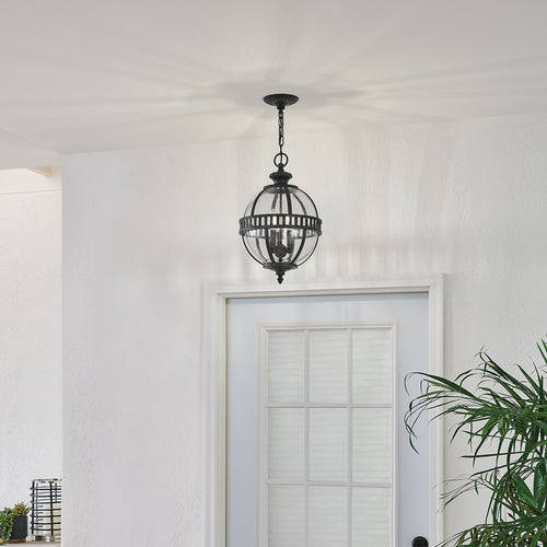Elstead Halleron - 3 Lichts Outdoor Globe Plafond Hanglamp Grijs IP44, E14