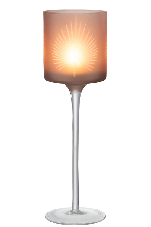 J-Line theelichthouder Op Voet Palmblad - glas - beige - large - vtwonen shop