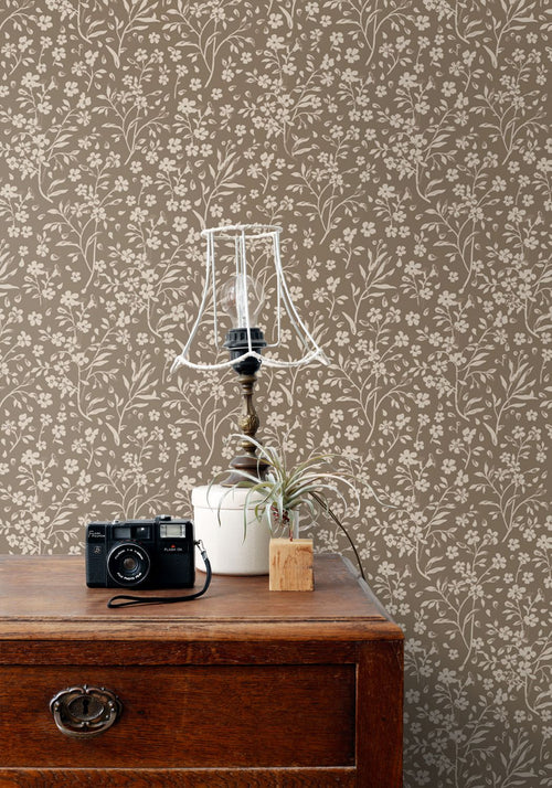 ESTAhome behang bloemetjes taupe - 50 x 900 cm - 139882