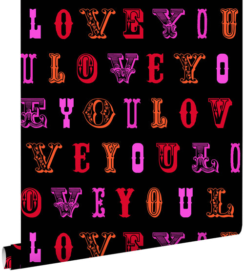 ESTAhome behang love you - quotes zwart en roze - 53 cm x 10.05 m - 136837