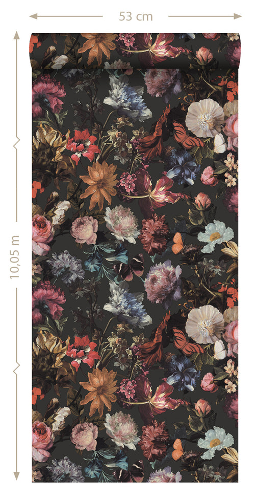 ESTAhome behang bloemen donkergrijs - 53 cm x 10.05 m - 139172 - vtwonen shop