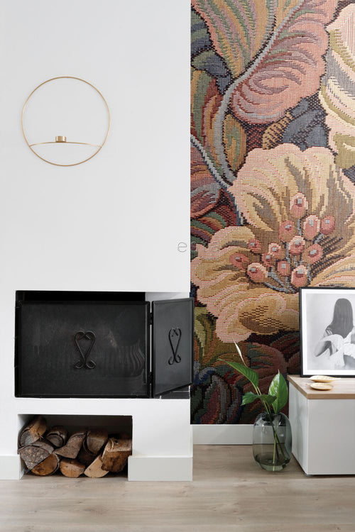 ESTAhome fotobehang geborduurd bloemmotief terracotta roze - 186 x 279 cm - 158889 - vtwonen shop