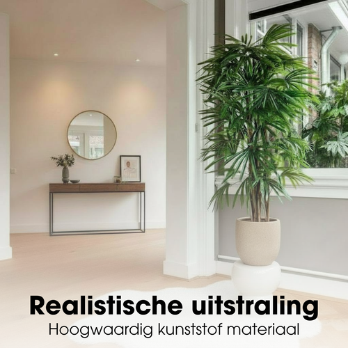 Mica Decorations Rhapispalm – Kunstplant in Pot – Realistische Nepplant Woondecoratie – Kunstplanten voor Binnen en Buiten – H150 x Ø60 cm – Groen