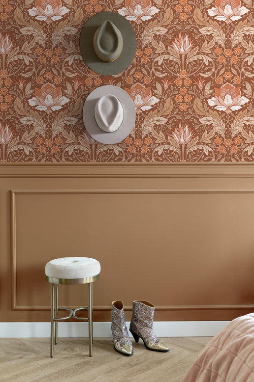 ESTAhome behang vintage bloemen in art nouveau stijl terracotta bruin - 50 x 900 cm - 131080 - vtwonen shop