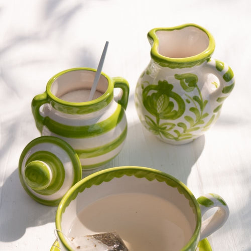 J-Line voorraadpot Granada Stripes - keramiek - wit/groen