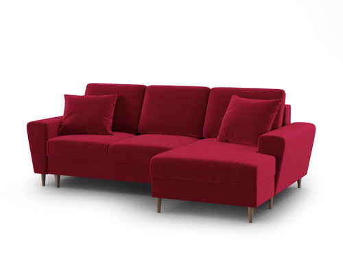 Cosmopolitan Design Converteerbare hoekbank rechts met opbergdoos Kyoto 4-zits, flueel rood - 145x241x88cm
