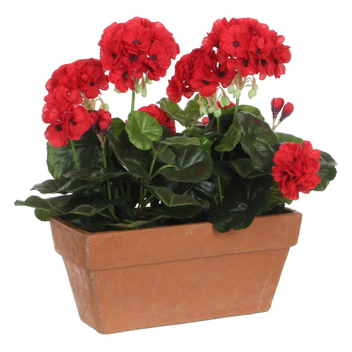 Mica Decorations Geranium Kunstplant in Balkonbak - L29 x B13 x H40 cm - Rood