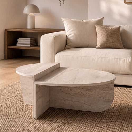Calicosy - ORION Set van 2 salontafels - Licht hout - 90x90x35 cm