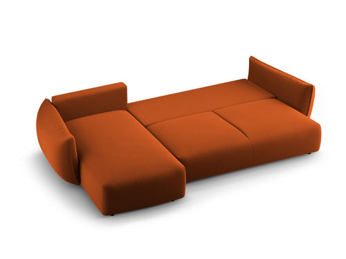 Cosmopolitan Design Uitklapbare hoekbank links met opbergdoos Matera 4-zits, flueel terracotta - 173x253x86cm