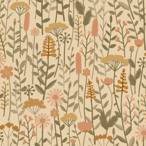 ESTAhome behang veldbloemen geel, oranje en groen - 50 x 900 cm - 131548 - vtwonen shop