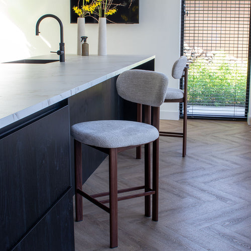 Giga Meubel Barkruk Noor - Stof/Metaal - Walnoot - Zithoogte 75cm - Set van 2 - vtwonen shop