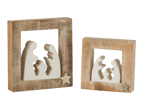 J-Line decoratie Kerststal Simple Mango - hout - wit - large - kerstversiering - vtwonen shop