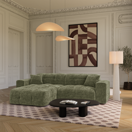 Premium Interiors - Hoekbank links COCOON - gewaafd fluweel vintage groen 230cm