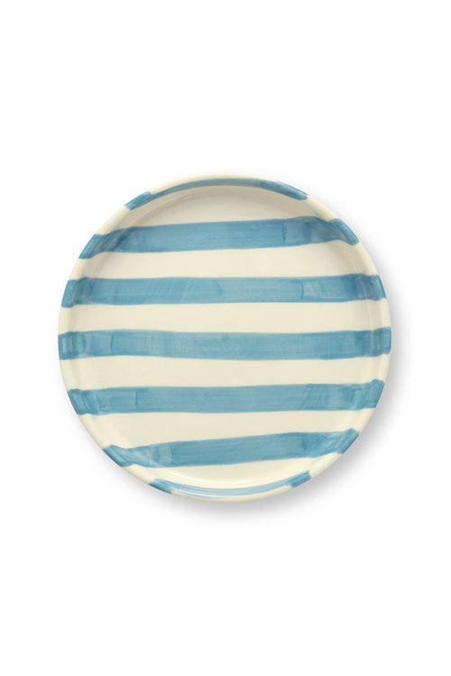 vtwonen - Gebaksbord - Strepen - Blauw - Keramiek - 13cm - Set van 4