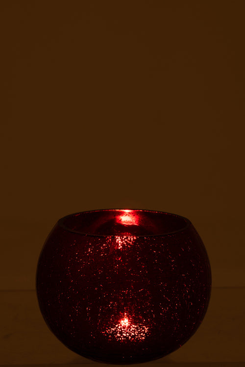 J-Line windlicht Bol Craquelé - glas - rood - medium