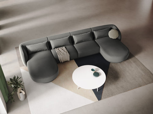 Cosmopolitan Design Panoramische bank Tulum 5-zits, flueel, lichtgrijs - 156x330x70cm