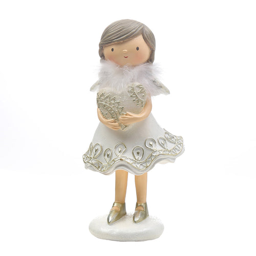 Sia Deco - Fillette kerstfiguurtje met engelenhart - Wit / 18 cm - Wit - Hars - H18 - vtwonen shop