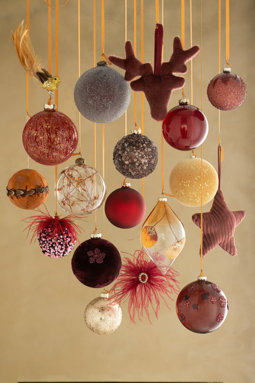 J-Line kerstbal Effen - glas - mat rood - medium - doos van 4