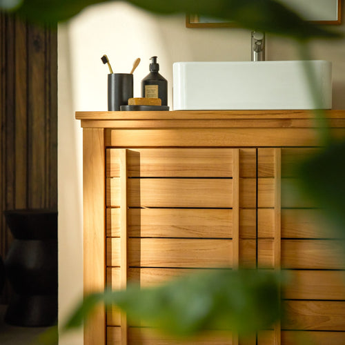 Tikamoon Wastafelmeubel van massief teak 90 cm - Naturel