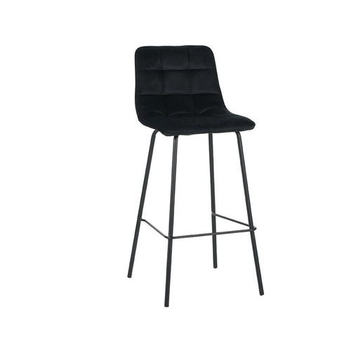 LABEL51 Barkruk Bistro - Zwart Velvet - Zithoogte 78cm - Set van 2