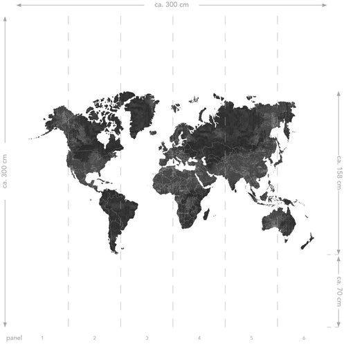 ESTAhome fotobehang wereldkaart antraciet grijs - 300 x 300 cm - 158941 - vtwonen shop