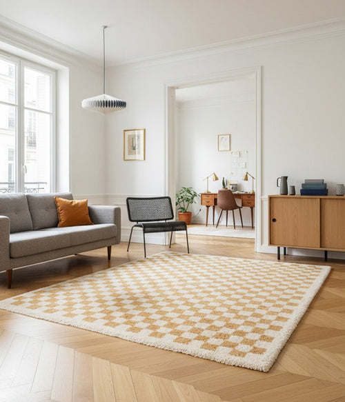 AFK Living vloerkleed Checkers - zeer zacht - geel - 080x150 cm