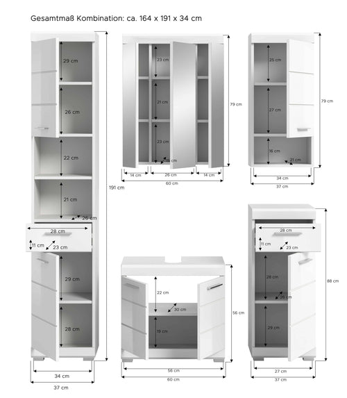 Furnilux Scout 5-Delige Badkamercombinatie - 134cm x 191cm x 34cm