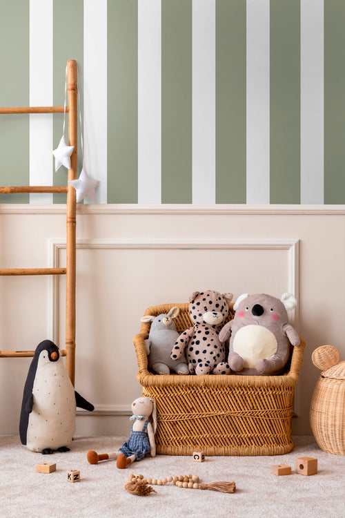 Sanders & Sanders behang strepen olijfgroen en wit - 53 cm x 10.05 m - 640722