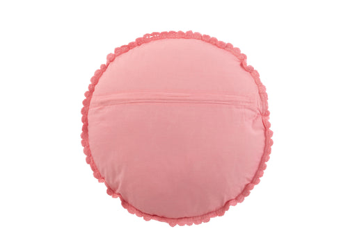 J-Line kussen Rond Mia Kant - katoen - roze - vtwonen shop
