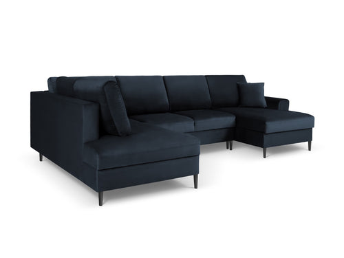 Cosmopolitan Design Links panoramische slaapbank met opbergdoos Kyoto 7-zits, flueel, donkerblauw - 194x313x88cm