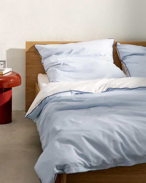 noo.ma Oba dekbedovertrek 140x200 cm - satijn 300 TC, tweekleurig Classic White