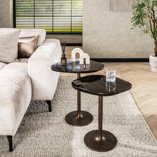 Giga Meubel Bijzettafel Eclipse - Koper Metaal/Glas - 53x42x50cm