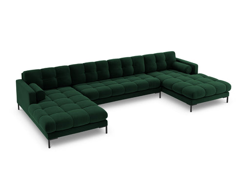 Cosmopolitan Design Panoramische bank Bali 7-zits, flueel, flessengroen - 185x383x75cm