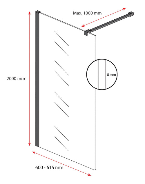 Badplaats Douchewand Florida 60 x 200 cm – Chroom – Inloopdouche 8 mm Veiligheidsglas