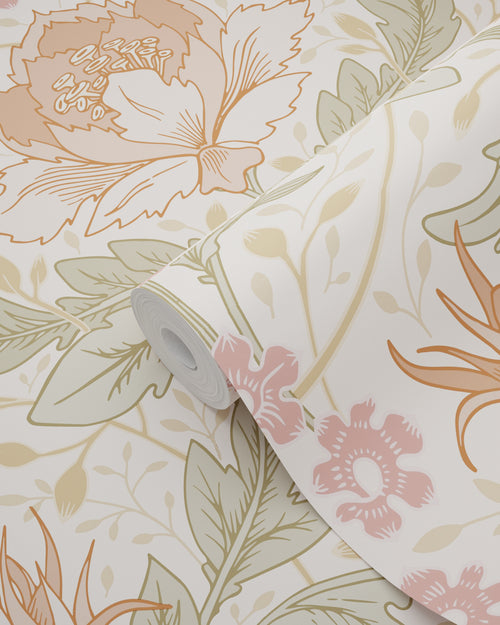 ESTAhome behang vintage bloemen in art nouveau stijl beige, roze en groen - 50 x 900 cm - 131078 - vtwonen shop