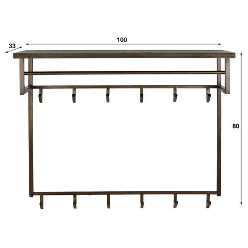 Giga Meubel Kapstok Ferro Hoedenplank - Brons  - 12-Haken - 100x33x80cm