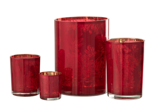 J-Line windlicht Bloemen - glas - rood - extra large