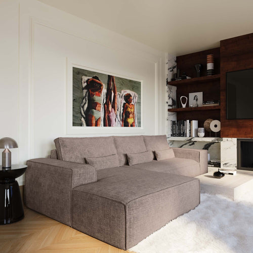 Premium Interiors - Linkshoekbank met snelle uitklapfunctie JUNE - gewaafd fluweel mol 320cm