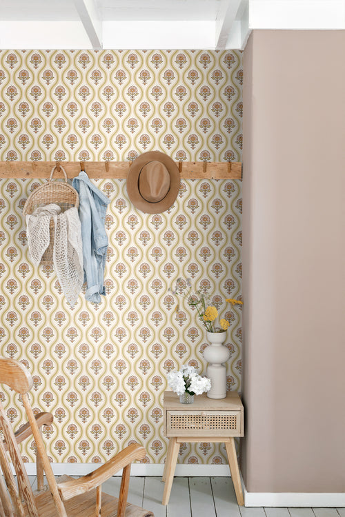 ESTAhome behang vintage bloemen groen, roze en oranje - 50 x 900 cm - 131741