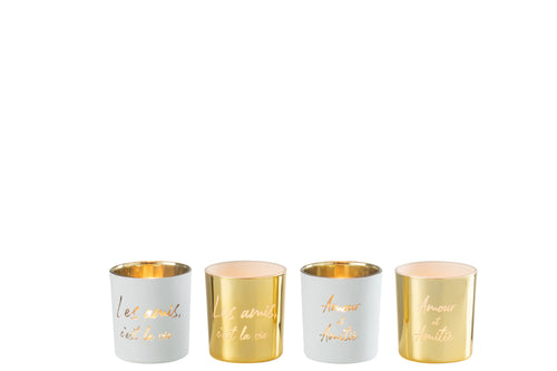 J-Line theelichthouder - textiel/glas - goud/zilver - small - 4 stuks