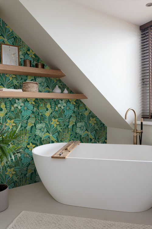 ESTAhome behang tropische bloemen en paradijsvogels donkergroen - 50 x 900 cm - 131158 - vtwonen shop