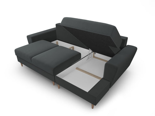Cosmopolitan Design Converteerbare hoekbank rechts met opbergdoos Kyoto 4-zits, flueel donkergrijs - 145x241x88cm