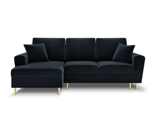 Cosmopolitan Design Uitklapbare hoekbank links met opbergdoos Kyoto 4-zits, flueel, donkerblauw - 145x241x88cm