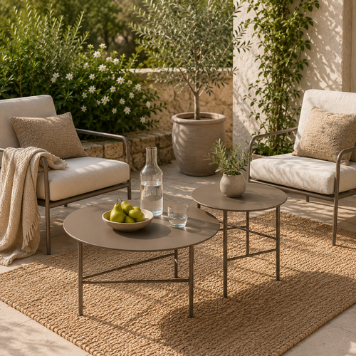 Lisomme Mila metalen tuin salontafel taupe - Ø50 cm