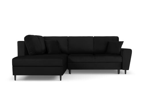 Cosmopolitan Design Uitklapbare hoekbank links met opbergdoos Kyoto 5-zits, flueel, zwart - 194x243x88cm