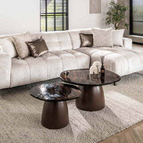 Giga Meubel Salontafel Eclipse - Koper Metaal/Glas - Set van 2 - 80x70x40cm
