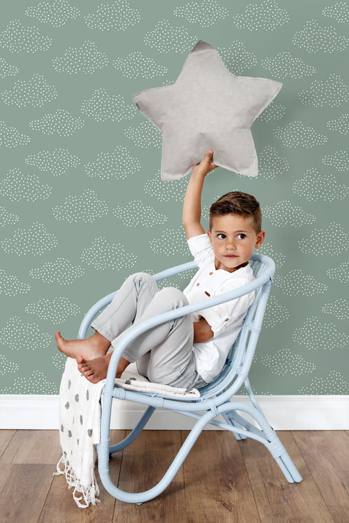 ESTAhome behang wolkjes blauwgroen - 50 x 900 cm - 131222 - vtwonen shop